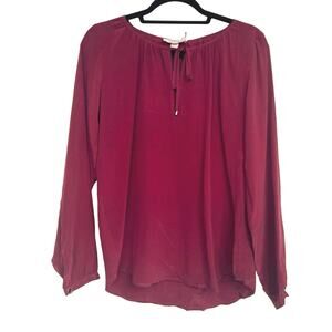 Yumi Kim Silk Tie Neck Blouse Size S Burgundy Long Sleeve NWT